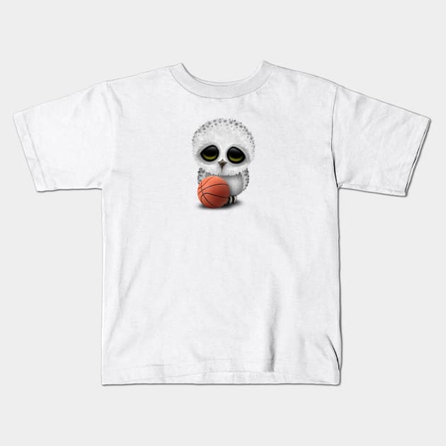 Cute Baby Owl Playing With Basketball Kids T-Shirt by jeffbartels